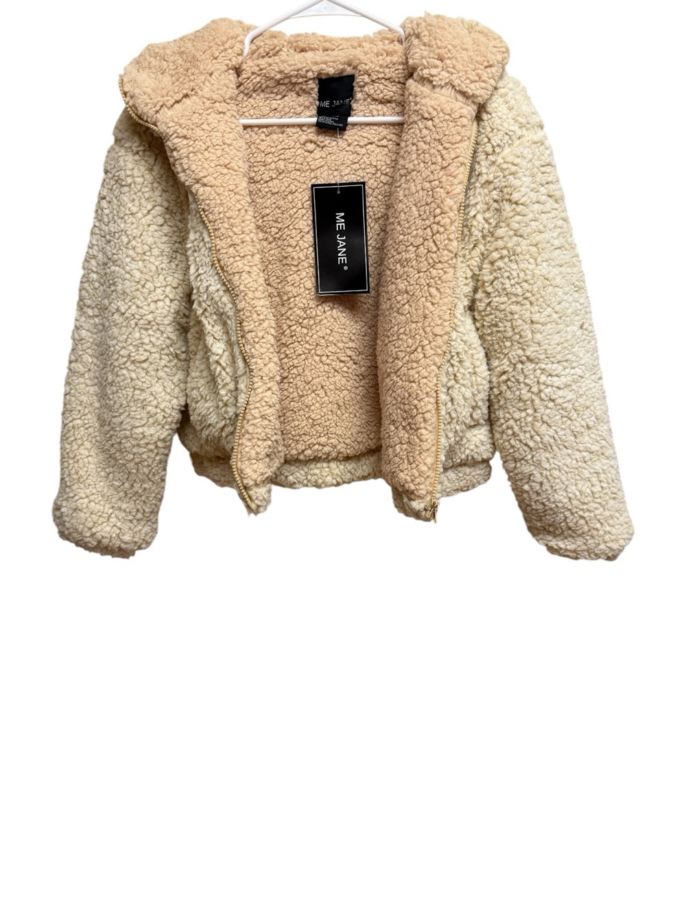 Me Jane Girls Size 14 Sherpa Teddy Hooded Jacket NWT Cream Tan